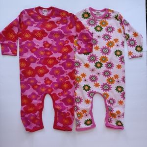 Lot of 2 NWT Boutique Me Too Baby Girl Red Pink Long Sleeve Rompers 80 6M-9M